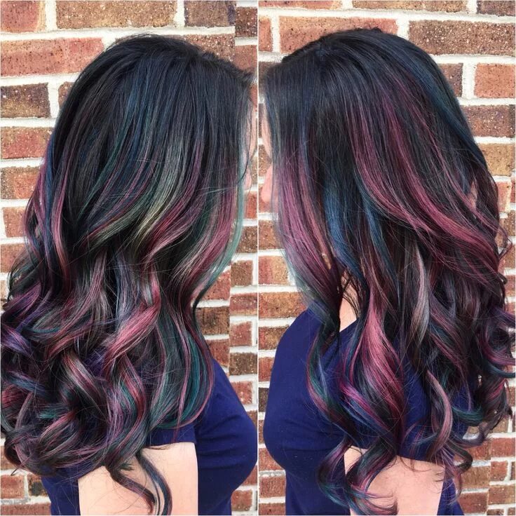 Пряди на коричневые волосы фото Beautiful oil slick balayage! Pre-lightened balayage with Redken Flash Lift, ton