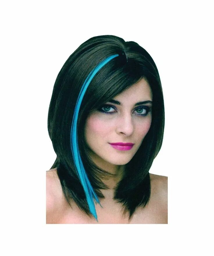 Пряди на короткие темные волосы фото Blue Highlight Hair Sticks - Adult Wigs Light brown hair, Hair color purple, Dye