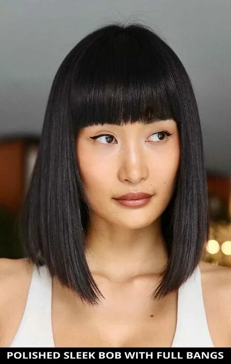 Прямая челка фото 2024 Top 10 full bangs ideas and inspiration