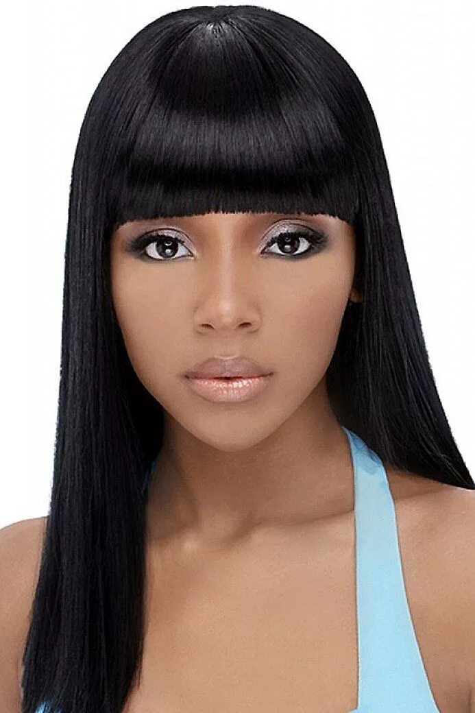 Прямая челка фото Cute long straight hairstyles for thin hair with bang for black women Beautiful 