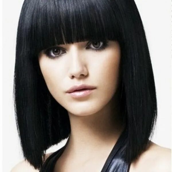 Прямая челка на средние волосы фото Shouder-length Natural Black Hair Replacement Wigs Beautiful Black Hair Wigs for