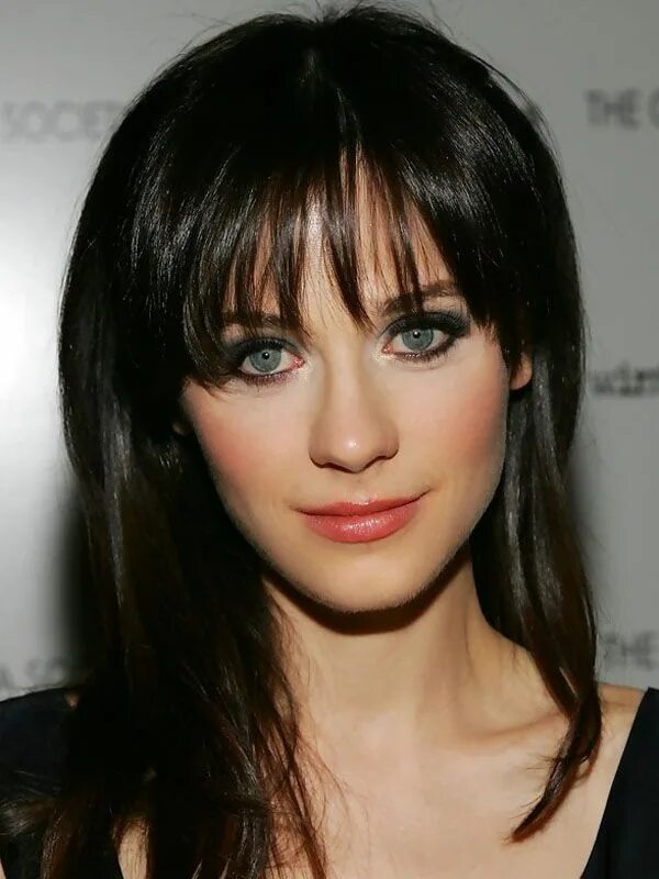 Прямая рваная челка фото Zooey Deschanel, Before and After Long hair with bangs, Cheap human hair wigs, H