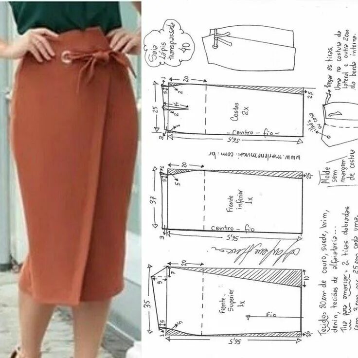 Прямая юбка из драпа выкройка Saia Com Recorte Diagonal E1E Sewing clothes women, Dress sewing patterns, Cloth