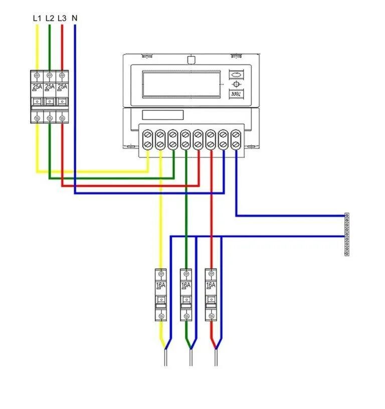 Прямое подключение 3 фазного счетчика Подключение трехфазного электросчетчика - схема