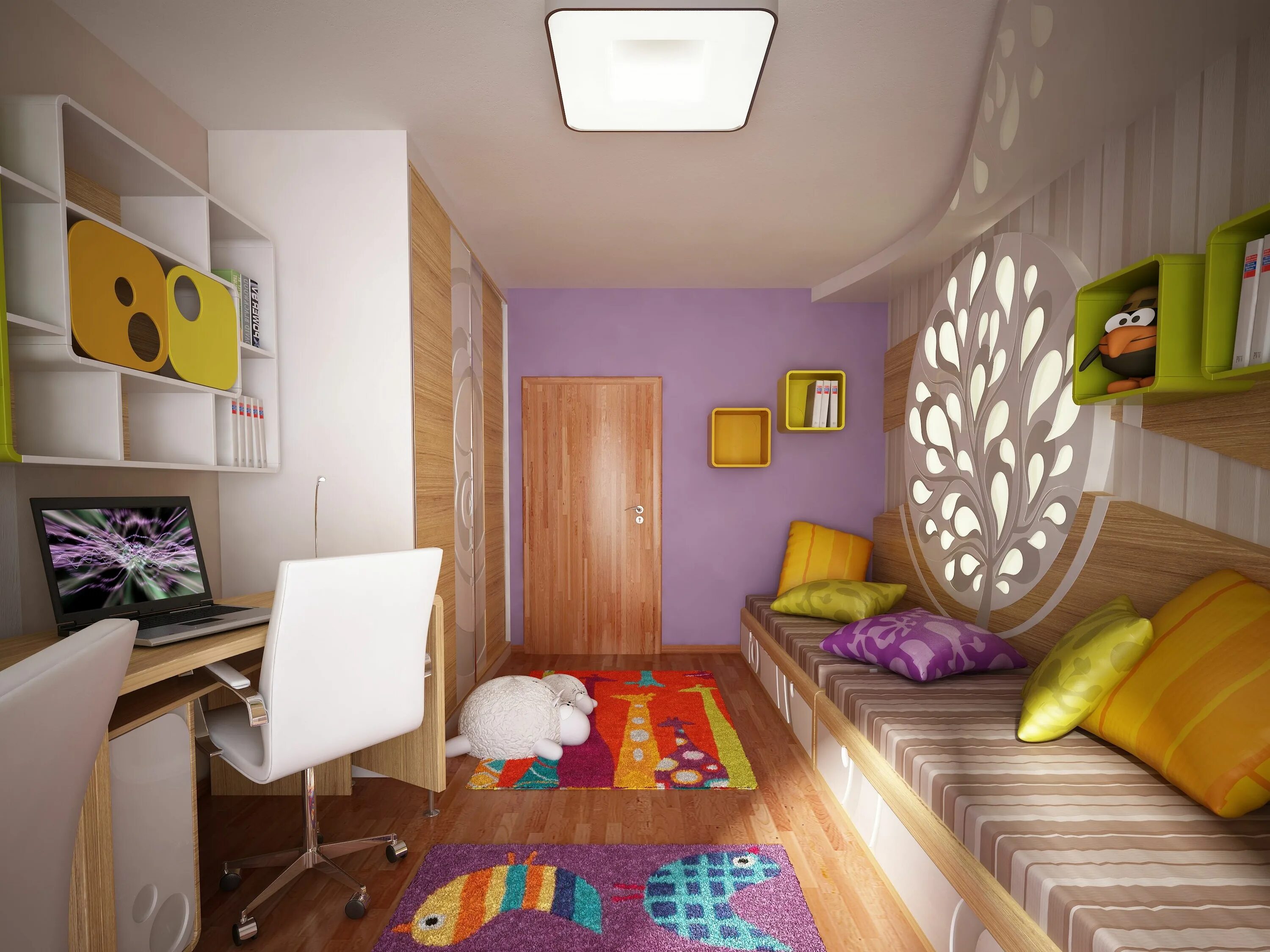 Прямоугольная детская комната планировка с 2 детьми CHILDREN’S ROOM FOR LITTLE ADELKA project by Neopolis, bright colors (Slovakia) 