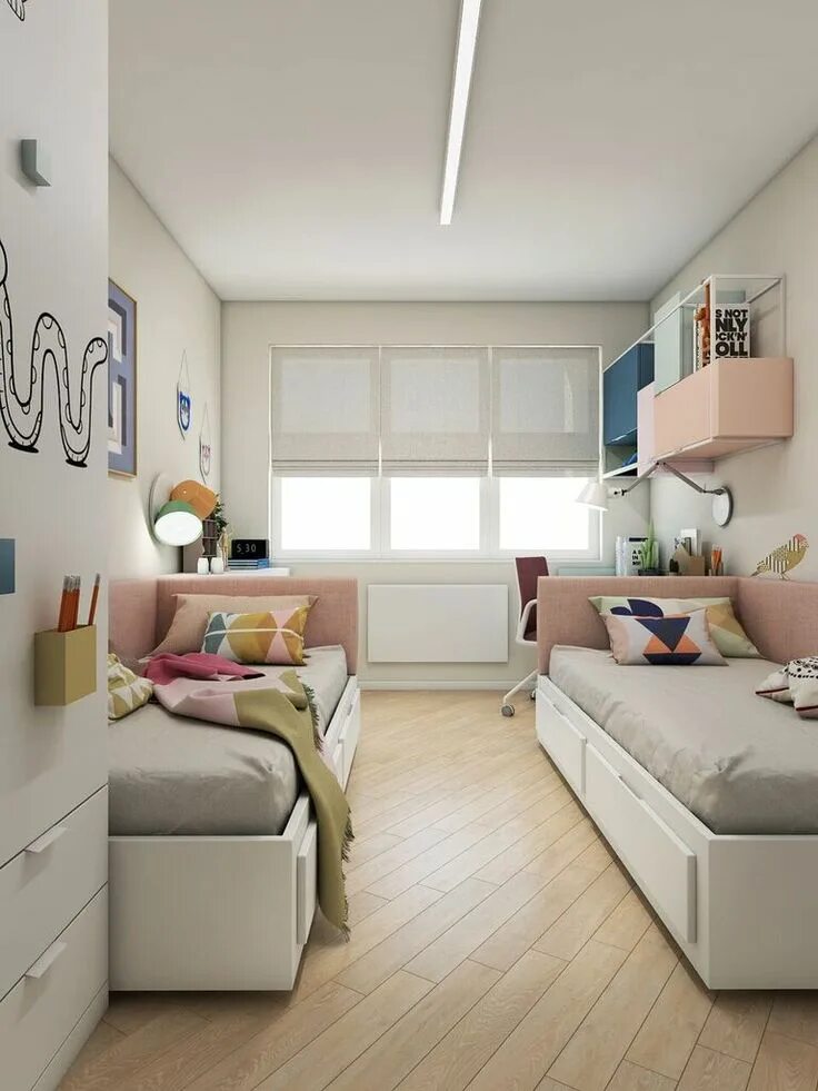 Прямоугольная детская комната планировка с 2 детьми Modern kids room, Kids interior room, Small kids room