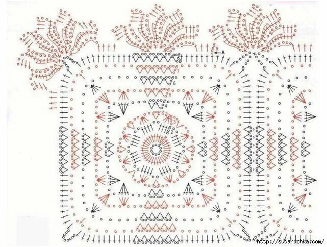 Прямоугольная салфетка крючком схема и описание Square motifs for napkins and tablecloths with decorative lace Motivo de crochê,