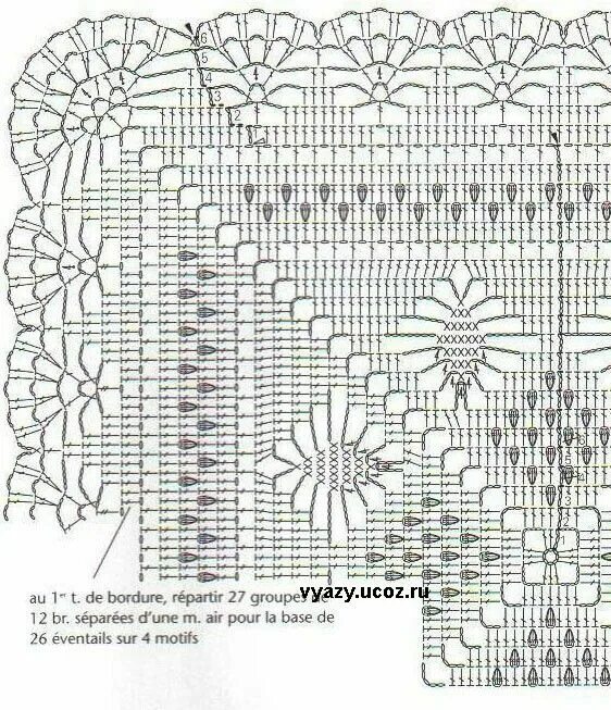 Прямоугольная скатерть крючком со схемами Pin on cojin Crochet squares, Crochet stitches diagram, Crochet cushions