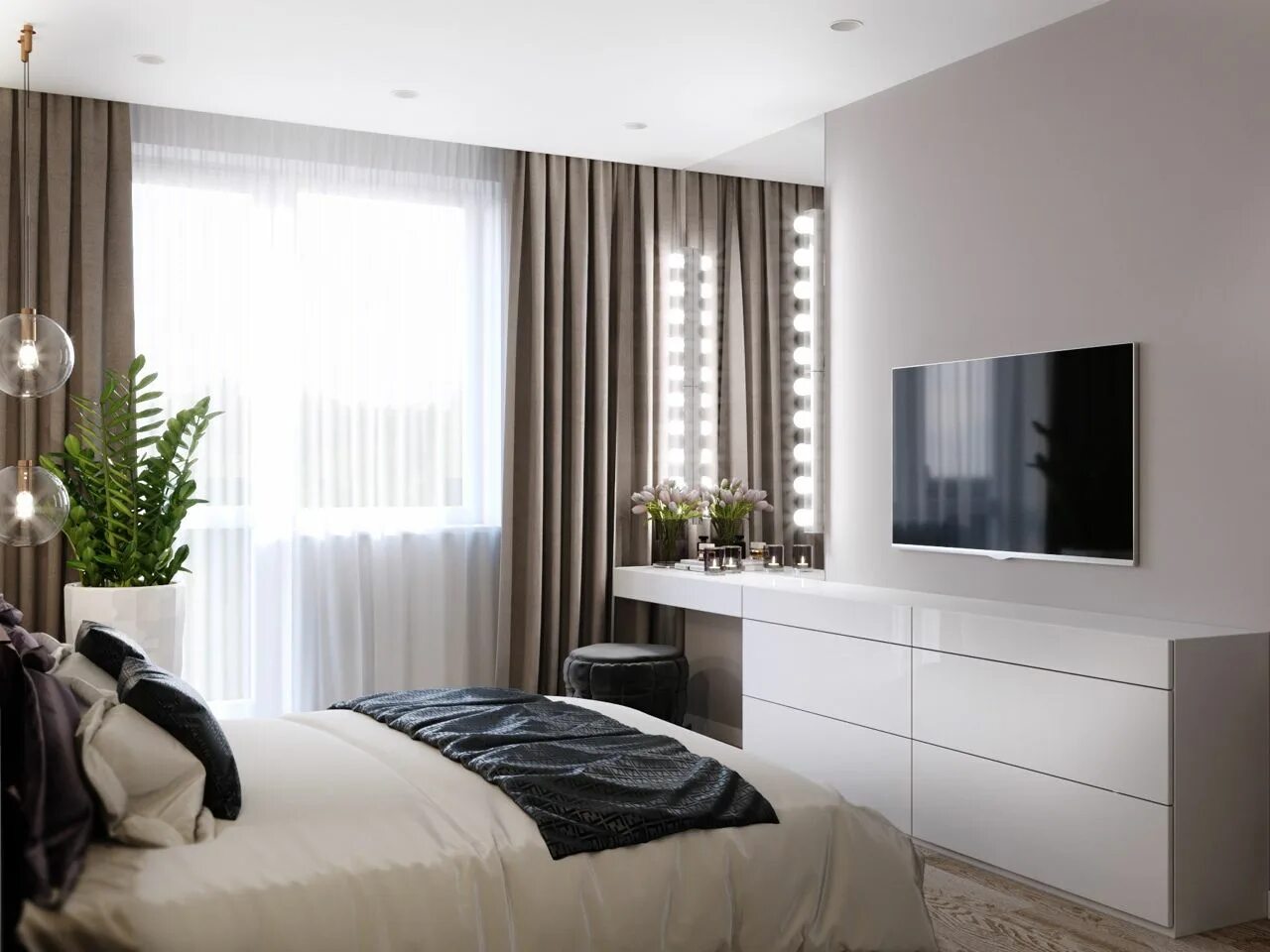 Прямоугольная спальня с окном дизайн фото Modern Bedroom Design in Moscow