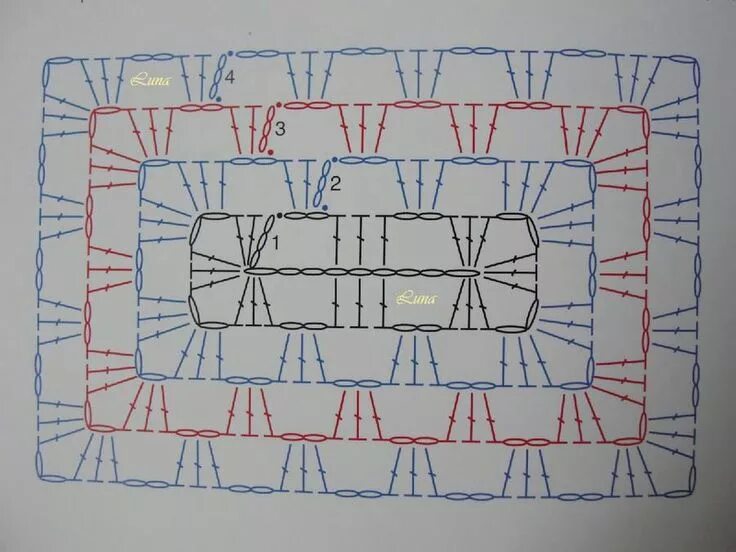 Прямоугольник крючком схема Rettangolo granny square Crochet diagram, Crochet patterns, Granny squares patte