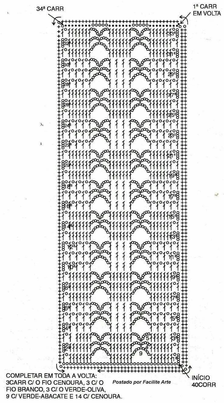 Прямоугольные дорожки крючком со схемами Pin on tapete Crochet curtain pattern, Crochet edging, Crochet stitches chart