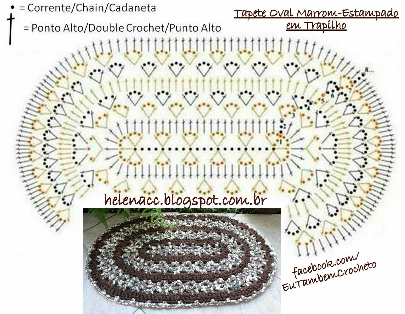 Прямоугольные коврики вязаные крючком схемы EU TAMBÉM CROCHETO...: Tapet Oval Marrom-Estampado em Trapilho Tapete rendado de