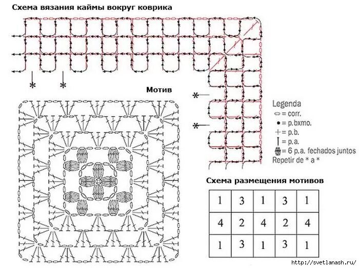 Прямоугольный коврик крючком схема Коврик крючком со схемой.. Обсуждение на LiveInternet - Российский Сервис Онлайн