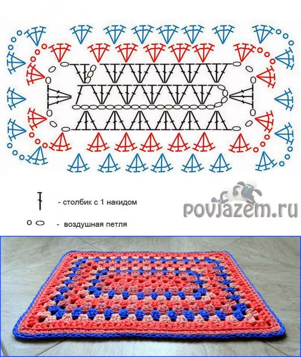 Прямоугольный коврик крючком схема и описание Квадратный коврик крючком схема HeatProf.ru