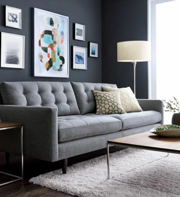 Прямой диван в интерьере гостиной Sofa Fabric Types Crate & Barrel Living room grey, Living room modern, Mid centu