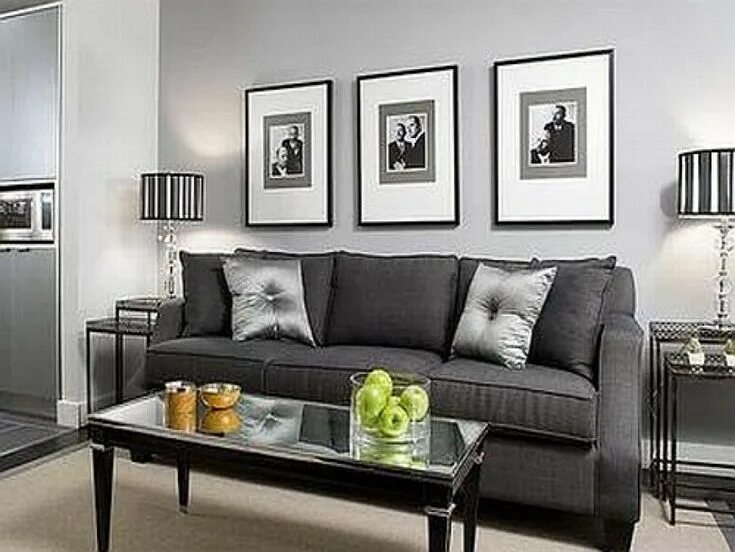 Прямой серый диван в интерьере гостиной livingroom:Black And Grey Living Room Ideas Decorate Fancy Under Boncville Good 