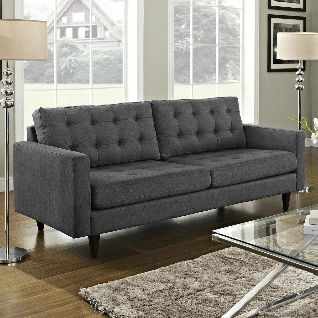 Прямые диваны в интерьере фото Modway Empress Sofa Couches living room, Sofa furniture, Grey fabric sofa