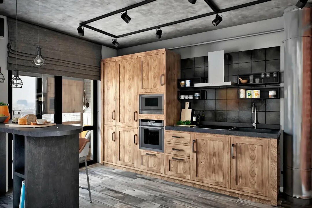 Прямые кухни стиле лофт Кухни Loft - Дизайнерская кухня Лофт "Wooden" 3498 на заказ