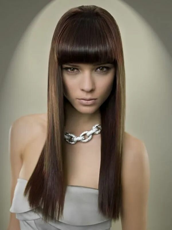 Прямые волосы с челкой укладка фото Blunt Bangs Long hair styles, Long human hair wigs, Wig hairstyles