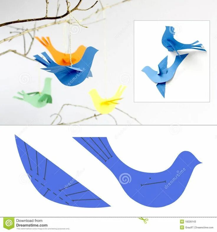 Птичка из бумаги фото Paper birds hanging off real tree branches. Paper birds, Bird template, Bird cra