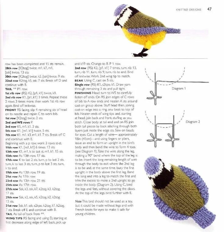 Птички связанные крючком схемы 75 Birds, Butterflies and Mini Beasts To Knit and Crochet PDF Crochet bird patte