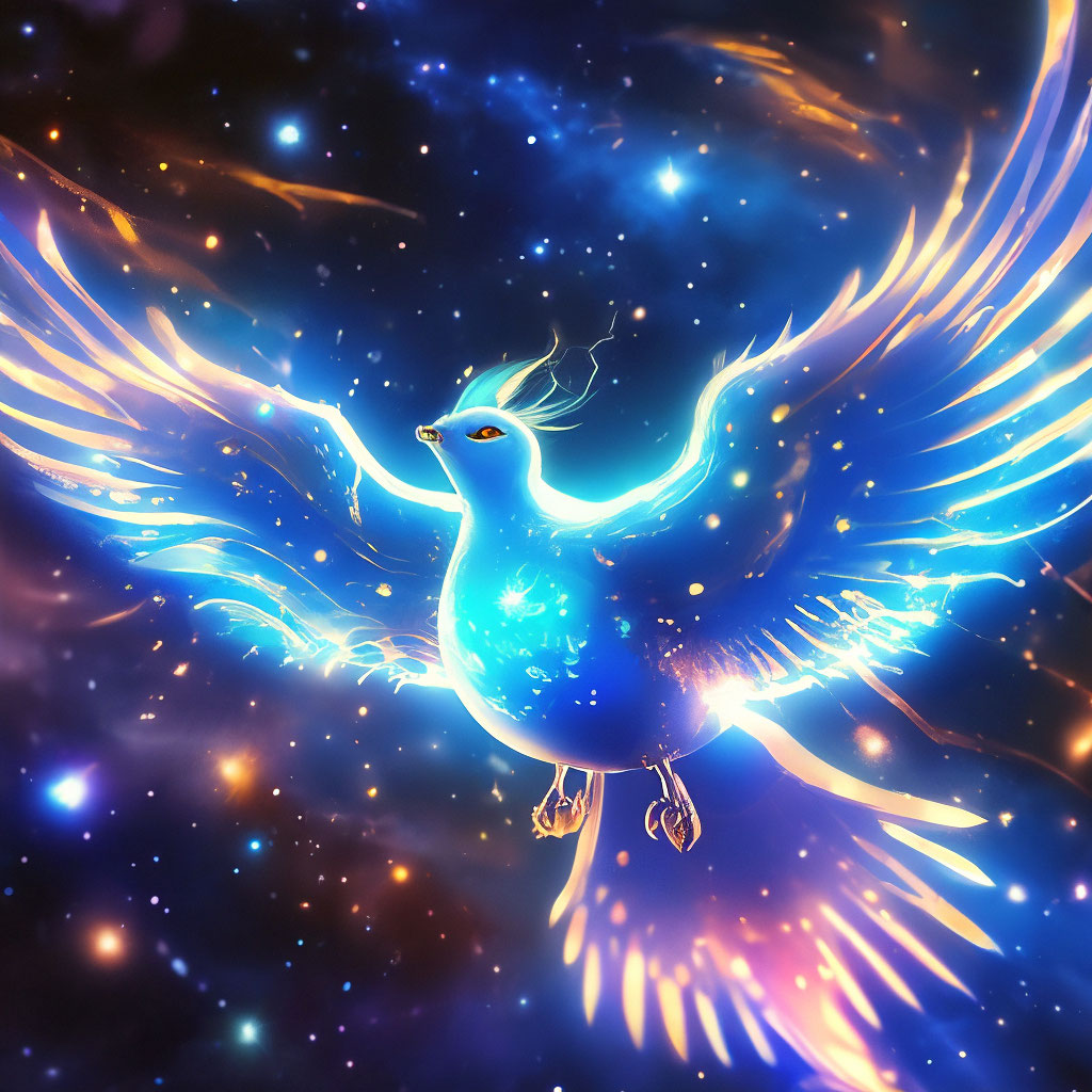 Птица счастья фото "A glowing blue bird of happiness with." - image created in Shedevrum