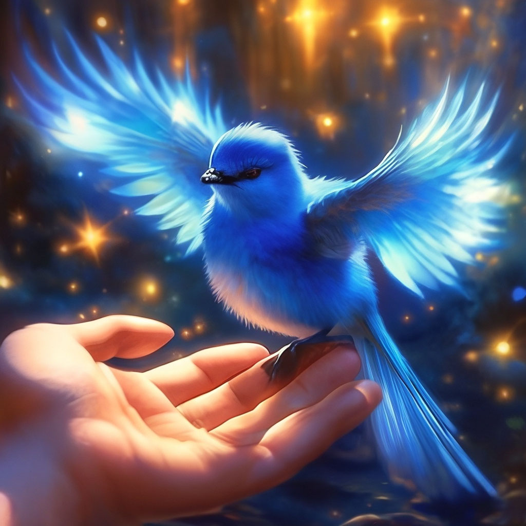 Птица удачи фото "A blue bird of happiness, with ." - image created in Shedevrum