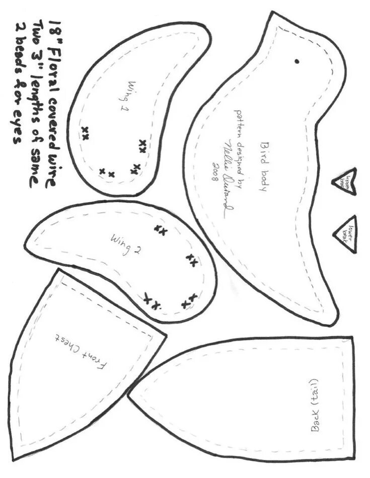 Птица выкройка своими руками Ткани и шерсть для игрушек,кукол Тильд и др. Fabric birds, Bird template, Felt b