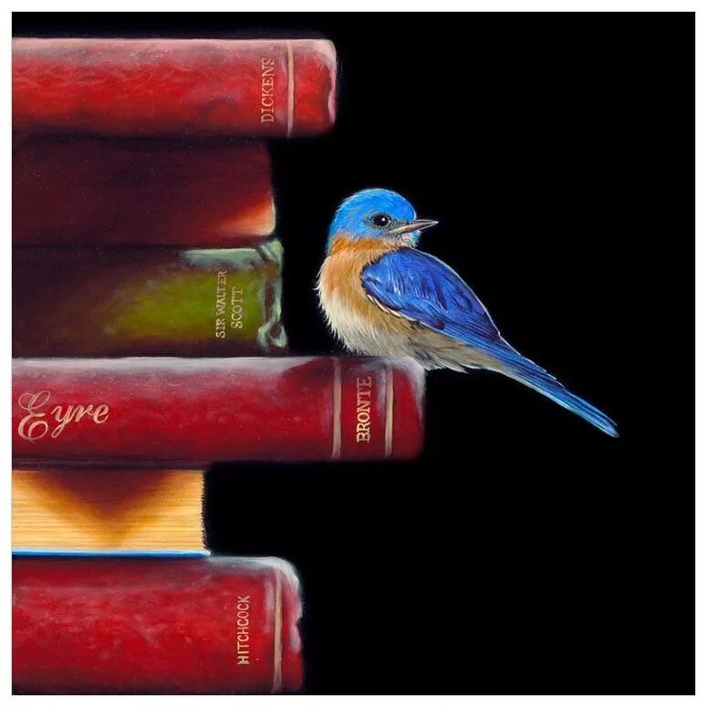 Птицы и книги фото Literary Roost - Got Book Worms Wall Art Birds painting, Book worms, Blue bird