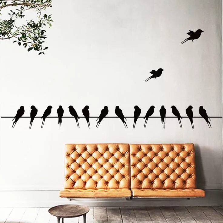 Птицы на стене в интерьере Art Design home decoration 16 swallows on line Vinyl Wall sticker PVC house deco