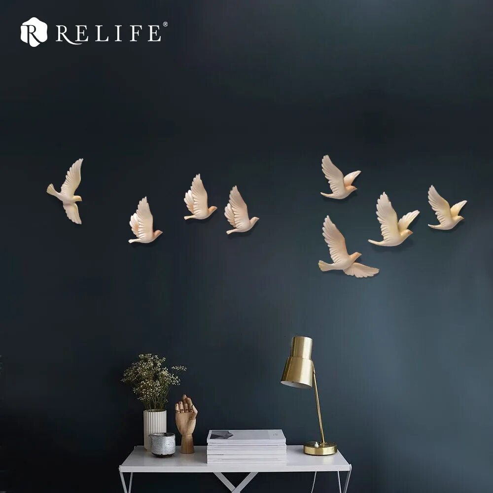 Птицы в интерьере фото DIY 8pcs 3D Resin Birds Furniture Accessories Home Decorative Wall Stickers Sofa