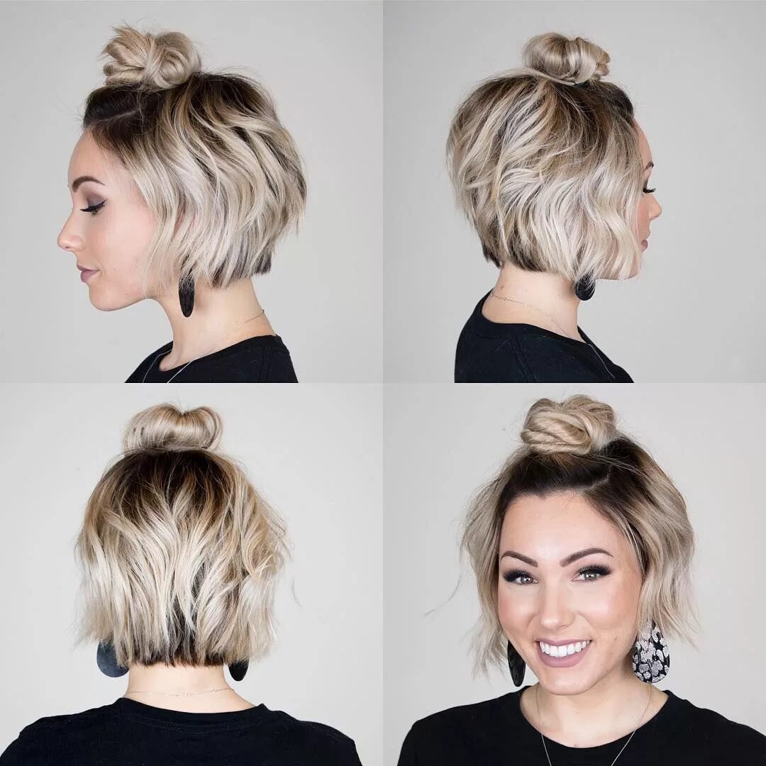 Пучок на каре фото Chloé Brown ♡ Short Hair on Instagram: "✨ Top Bun ✨ New hair tutorial is up on m