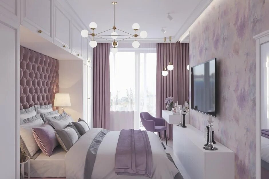 Пудровая спальня дизайн Bed room design pink - 77 photo