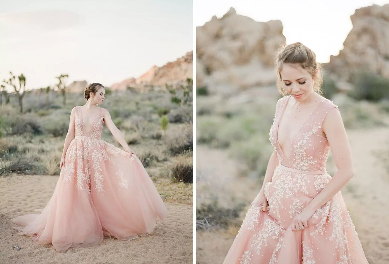 Пудровое платье фото A Dreamy Pink Wedding Dress captured in Joshua Tree Blush pink wedding dress, Pi