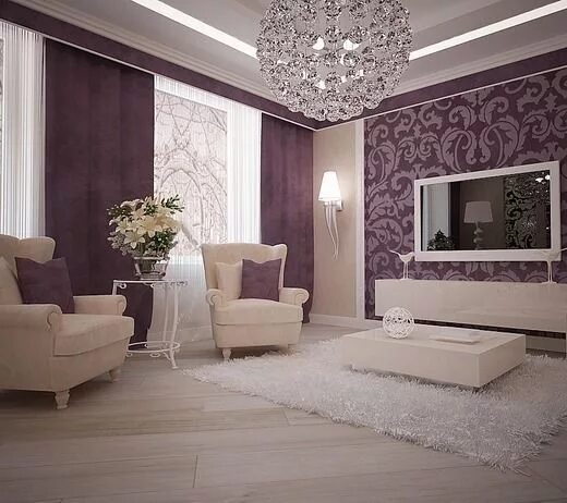 Пудровые обои в интерьере гостиной Stylish Living Room Design Ideas