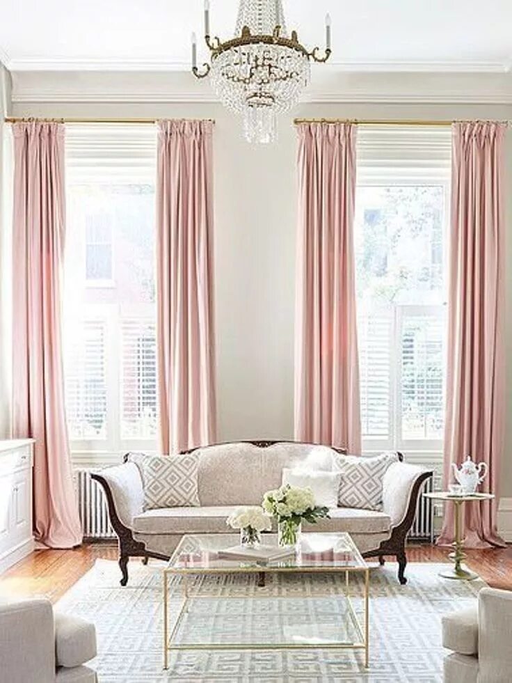 Пудровые шторы в интерьере гостиной Pair of Pedal Pink Curtains, Natural Linen Pink Drapery, Custom Curtains, Extra 