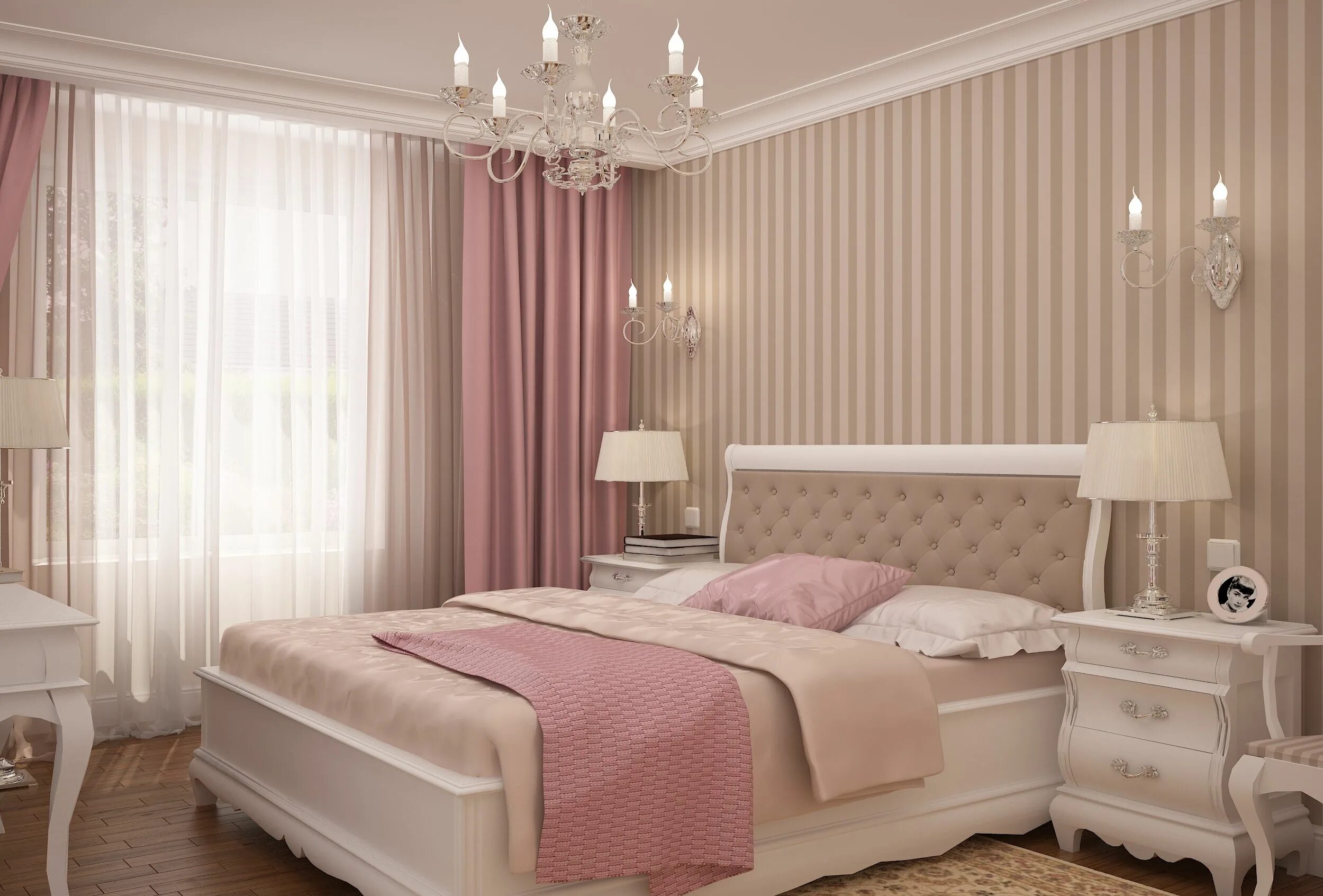 Пудровые шторы в интерьере спальни Luxurious Vintage Bedroom Decor