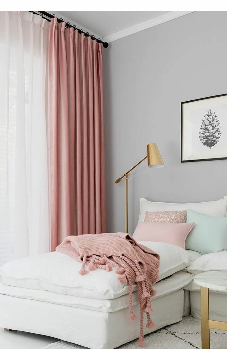 Пудровые шторы в интерьере спальни Pair of Velvet Rose Pink Curtains, Velvety Dusty Pink Drapery, Custom Curtains, 