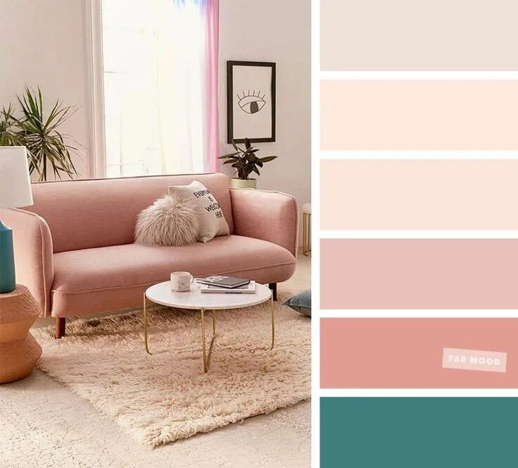 Пудровый бежевый цвет в интерьере Blush Peach Living Room Color Scheme