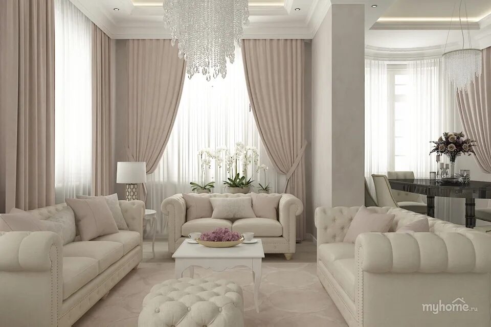 Пудровый интерьер гостиной Sofa and curtains in the living room interior (61 Photos)