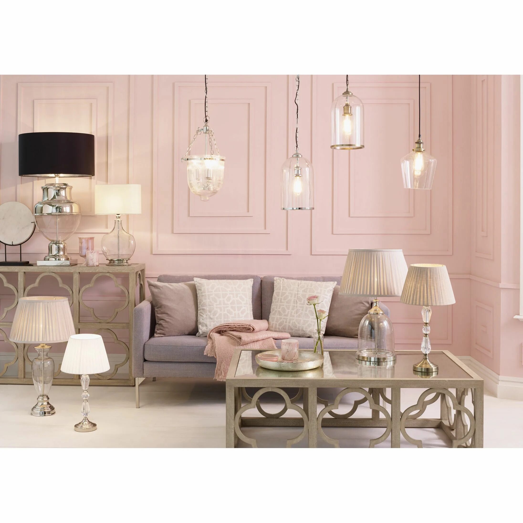 Пудровый цвет стен в интерьере Bernadine 1-Light Cylinder Pendant Decor Ideas Light pink walls, Ceiling lights,