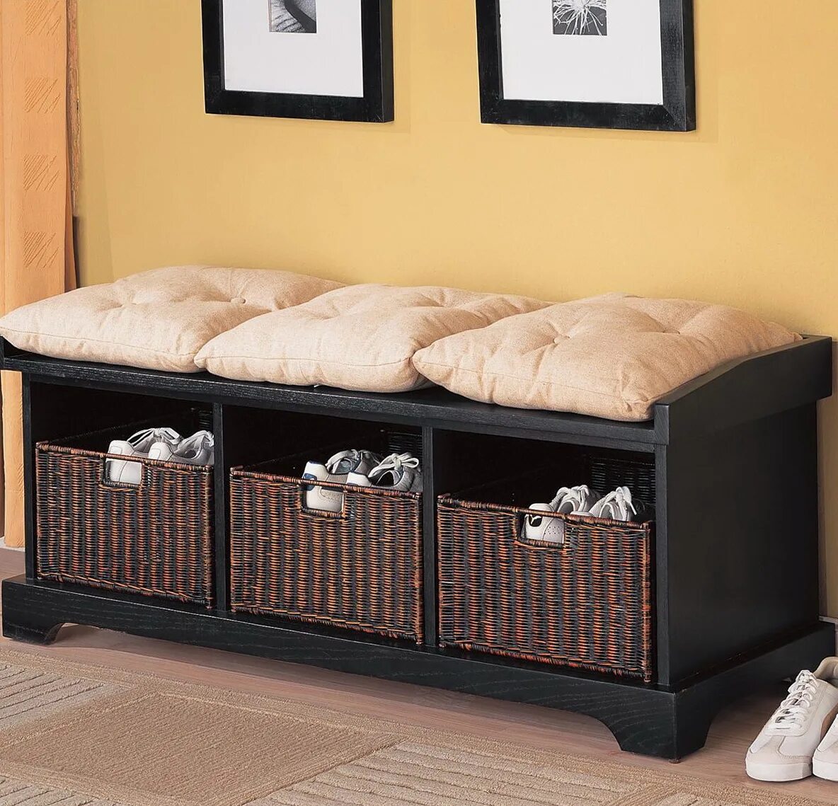 Пуфик обувница в прихожую фото Mudroom Storage Bench With Baskets Home Design Ideas