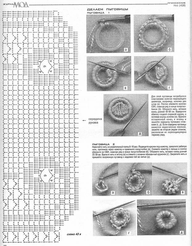 Пуговица крючком схема с описанием Photo from album "Журнал мод - 428" on Вязание, Пуговицы и Яндекс