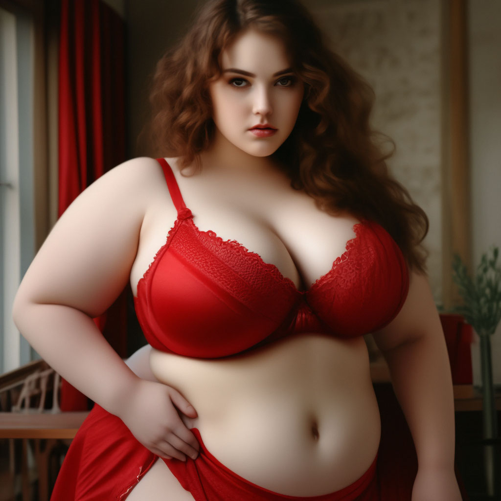 Пухлая в нижнем белье фото "Fat girl in red underwear gets fat" - image created in Shedevrum