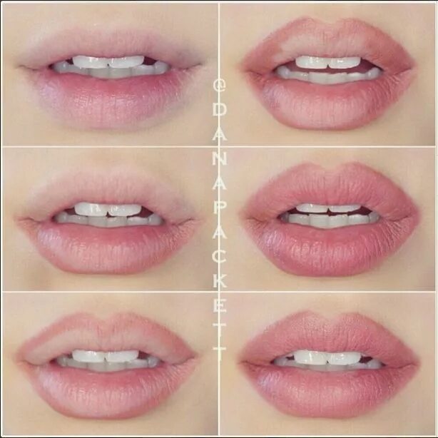 Пухлые губы с помощью макияжа First,trace the bottom lip then slightly overdraw the top lid (focus on overdraw