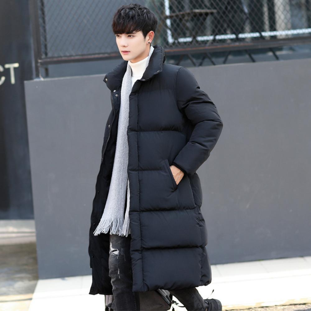 Пуховик в корейском стиле мужской Mens Winter Jacket Black Casual Turtleneck Long Down Coat Parkas Outwear Thicken