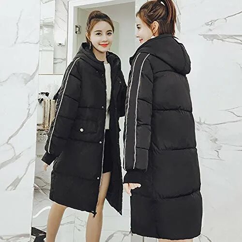 Пуховик в корейском стиле женский Купить женские ветровки Goosuny Goosuny Damen Winter Jacke Lange Einfarbig Dicke