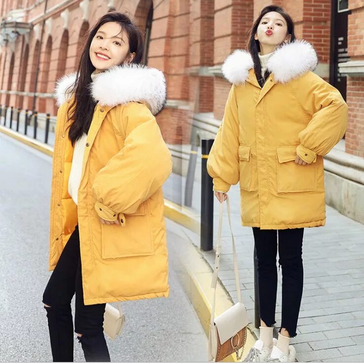 Пуховик в корейском стиле женский Winter Female Long Jacket 2018 Winter Coat Women Fur Collar Warm Woman Parka Out