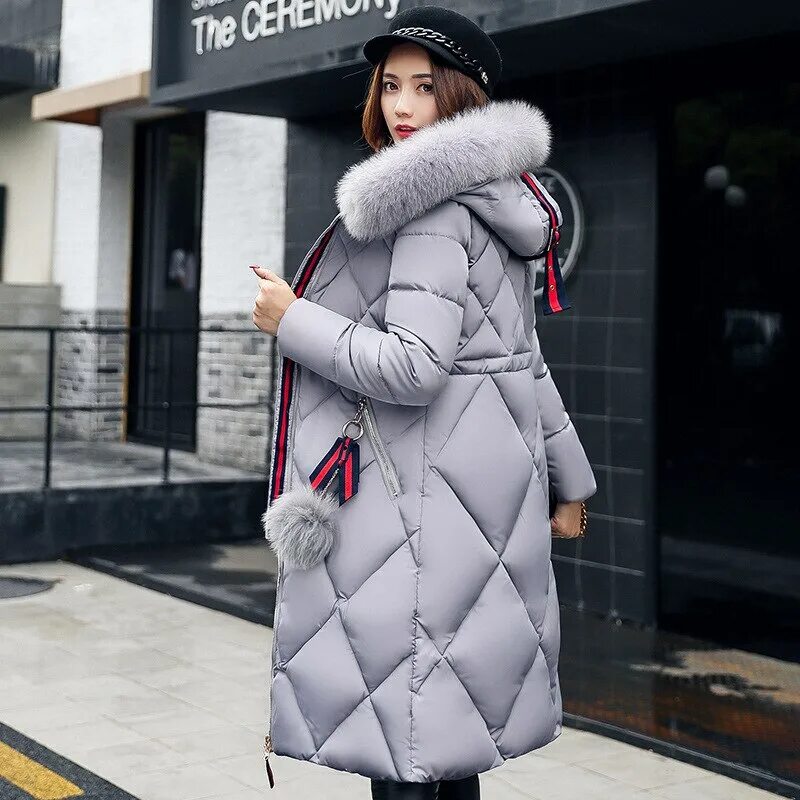 Пуховик женский зимний 2025 тренд купить U-SWEAR Winter Coat Thickened Parka Women Stitching Slim Long Winter Coat Down C