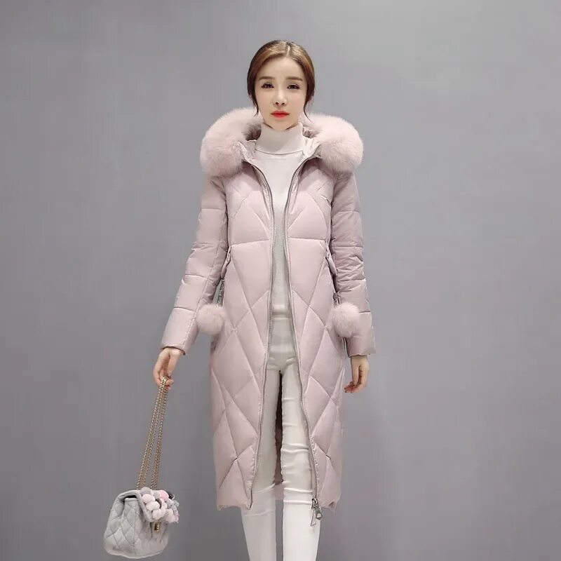 Пуховик женский зимний 2025 тренд купить European Winter Women Parkas Down Coats Fox Fur Hoody Lady Warm Outerwear Overco